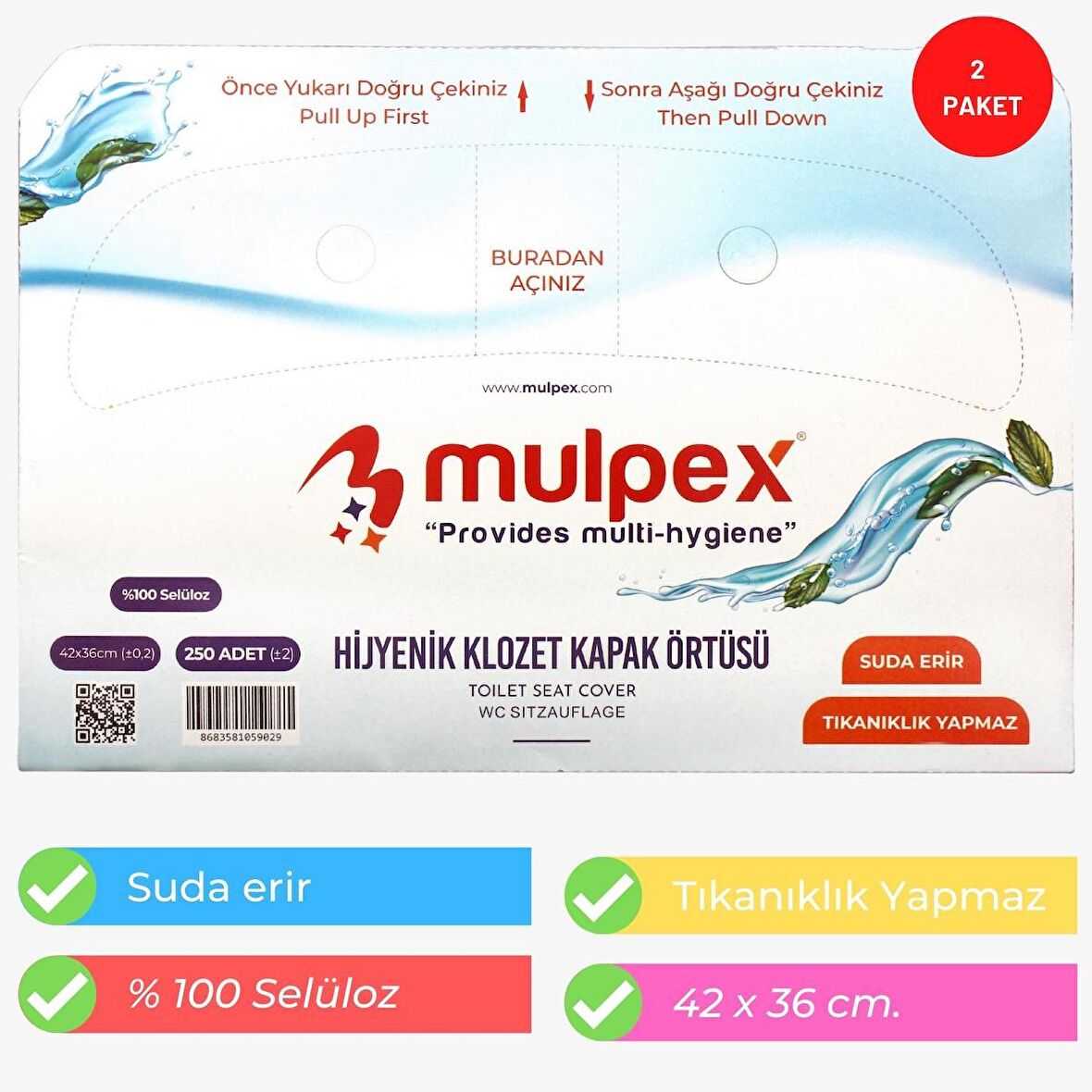 Mulpex Hijyenik Klozet Kapak Örtüsü 2 Pkt. : (%100 Selüloz)