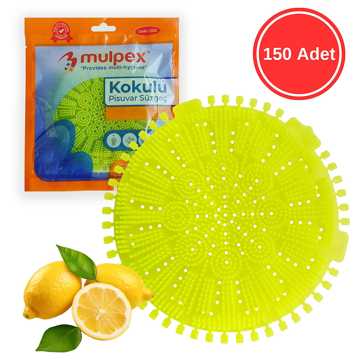 Mulpex Limon Kokulu Pisuvar Süzgeci - 150 Adet - Pisuvar, Küvet ve Lavabolar İçin 15x15 cm