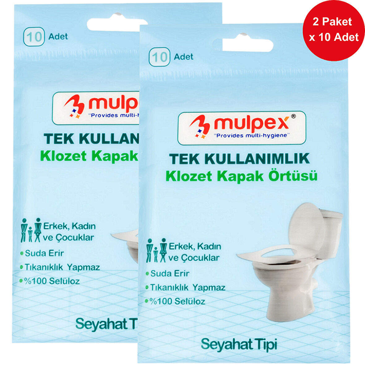 Mulpex Tek Kullanımlık Suda Çözünür Klozet Kapak Örtüsü - 2 x 10 lu Paket | Hijyenik ve Pratik Seyahat Aksesuarı