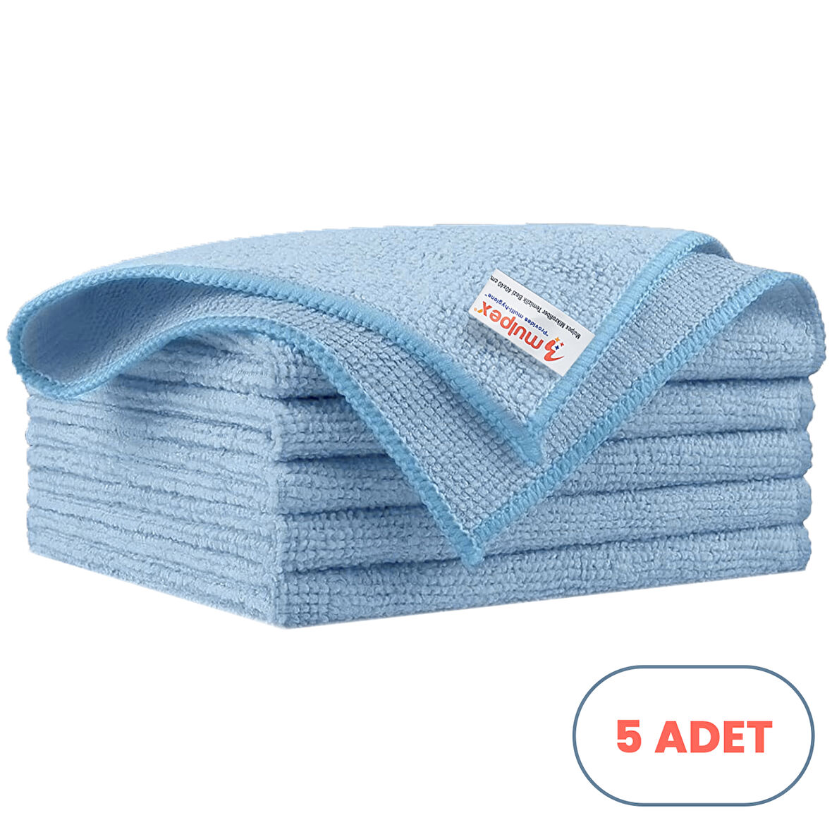 Mulpex Mikrofiber Temizlik Bezi 5 Adet - 40x40 cm, 375 GSM, Parlak Dokulu, 60 gr ±2, Yüksek Emici, İz Bırakmaz
