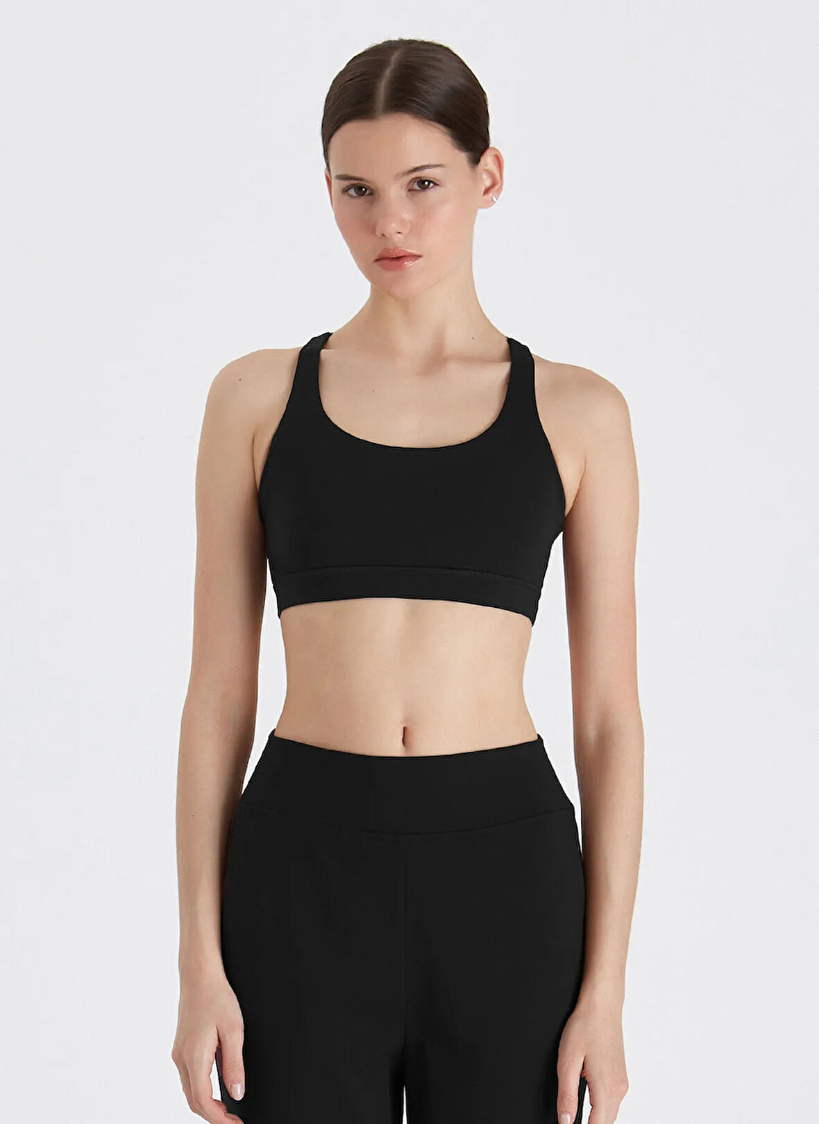 Boboist Kare Yaka Düz Siyah Kadın T-Shirt BB23W201W001