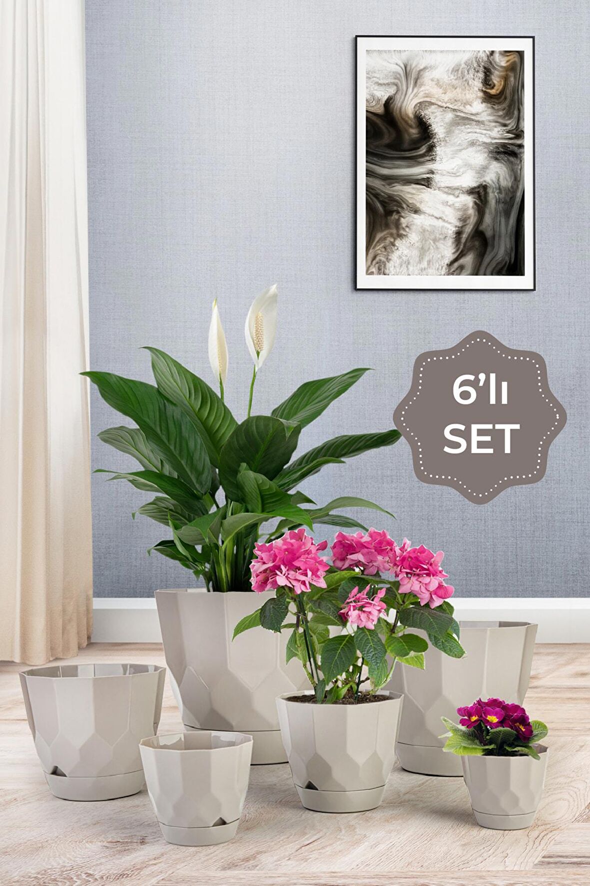 Lillium Saksı 6lı Set Gri