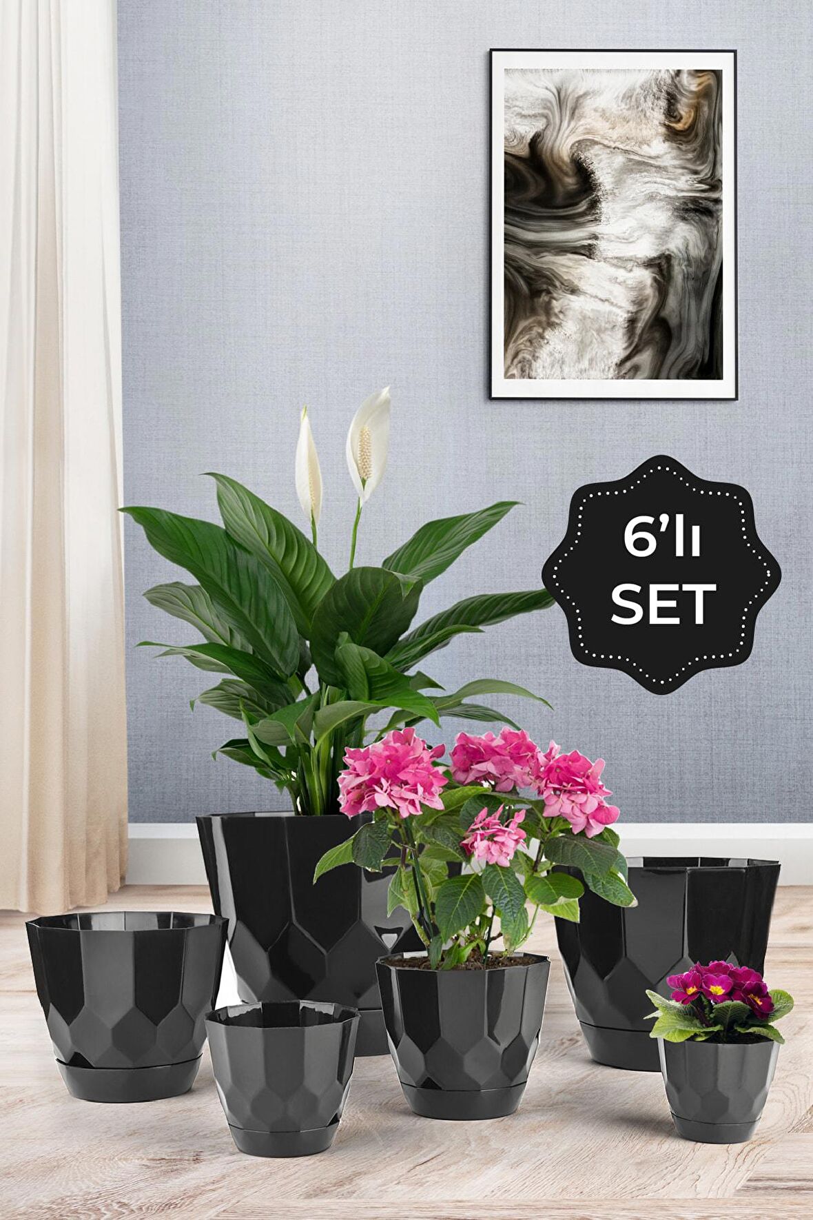 Lillium Saksı 6lı Set Gri