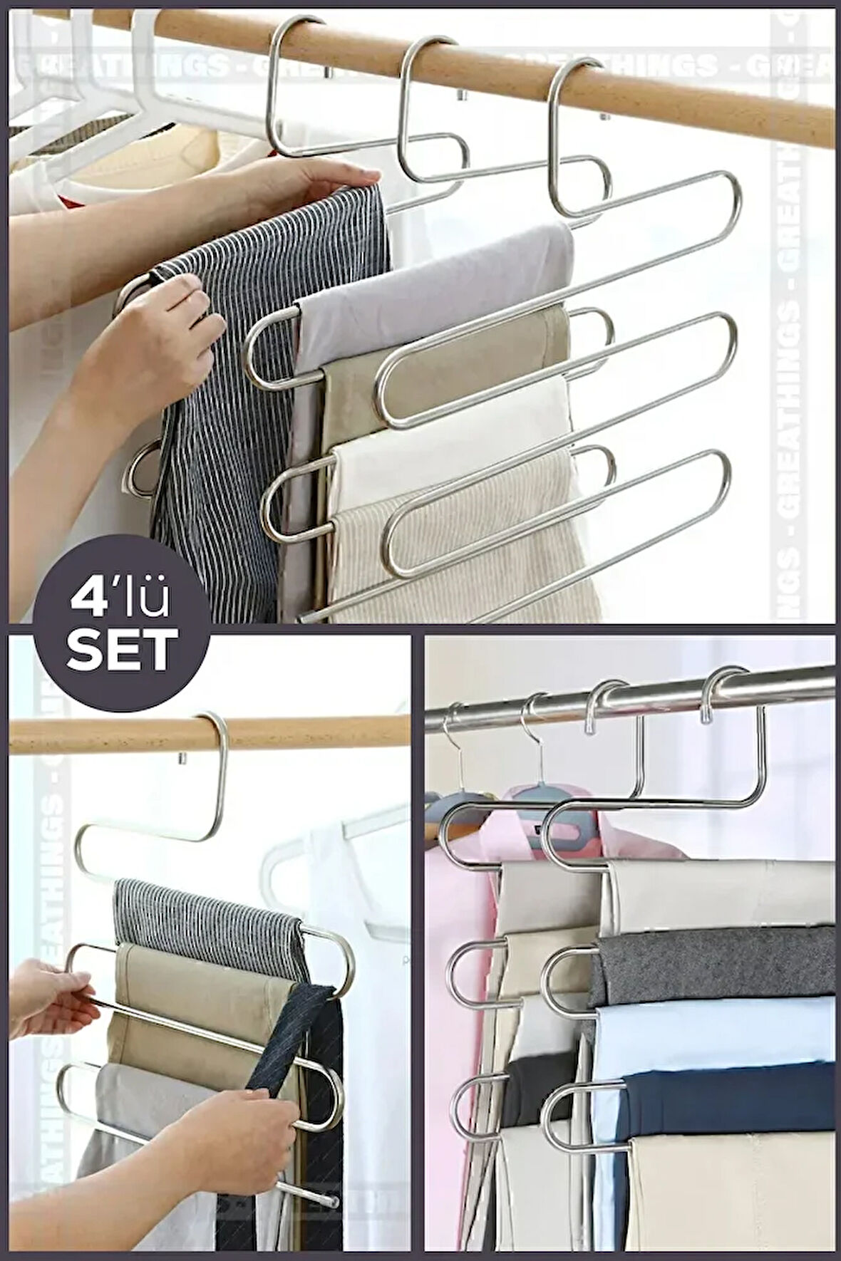 4'lü Set 5 Katlı Pantolon Eşarp Askısı Çok Katlı Askılık