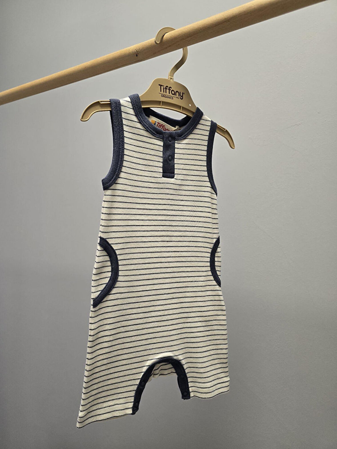 Tiffany Tulum Kısa Askılı Cepli Rompy Modal Organik Theme Lacivert