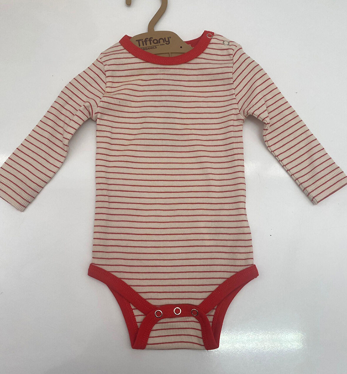 Tiffany Body Uzun Kol Modal Organik Theme Çizgili Kırmızı