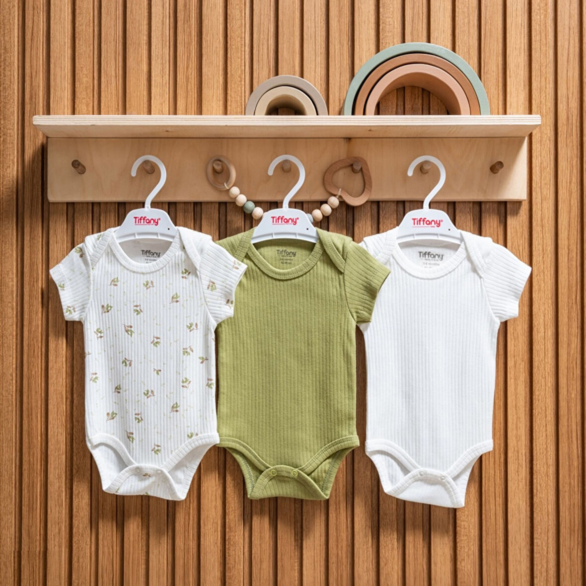 Tiffany Baby Green Plant Theme 3'lü Yarım Kol Body 48008