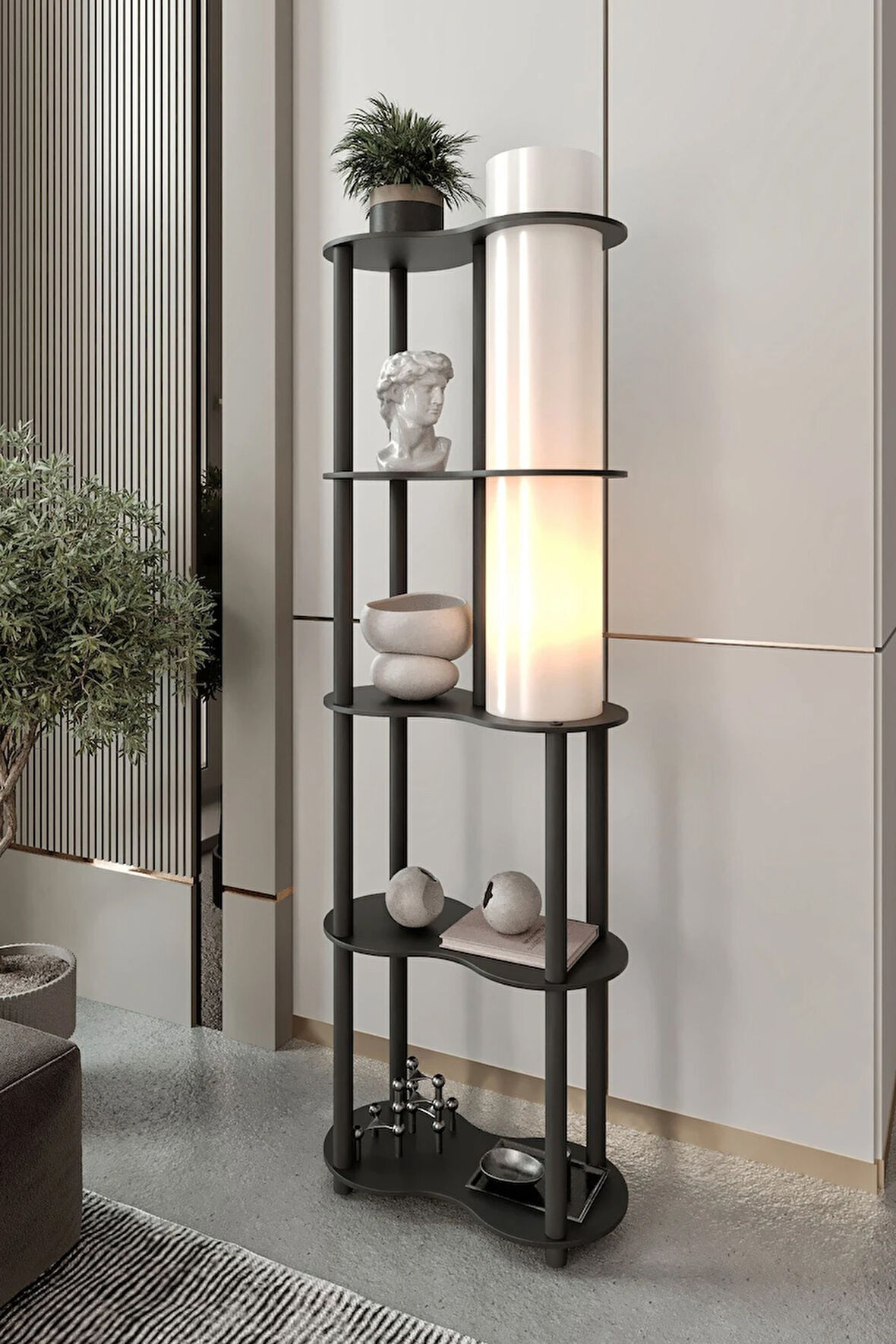 Ravilo Sperenza Dekoratif Raflı Lambader Siyah