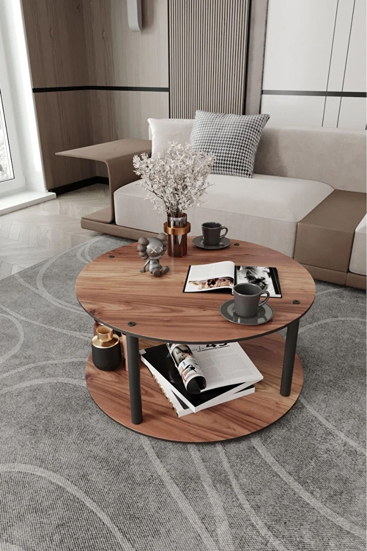 Ravilo Masivo Yuvarlak Orta Sehpa Ceviz