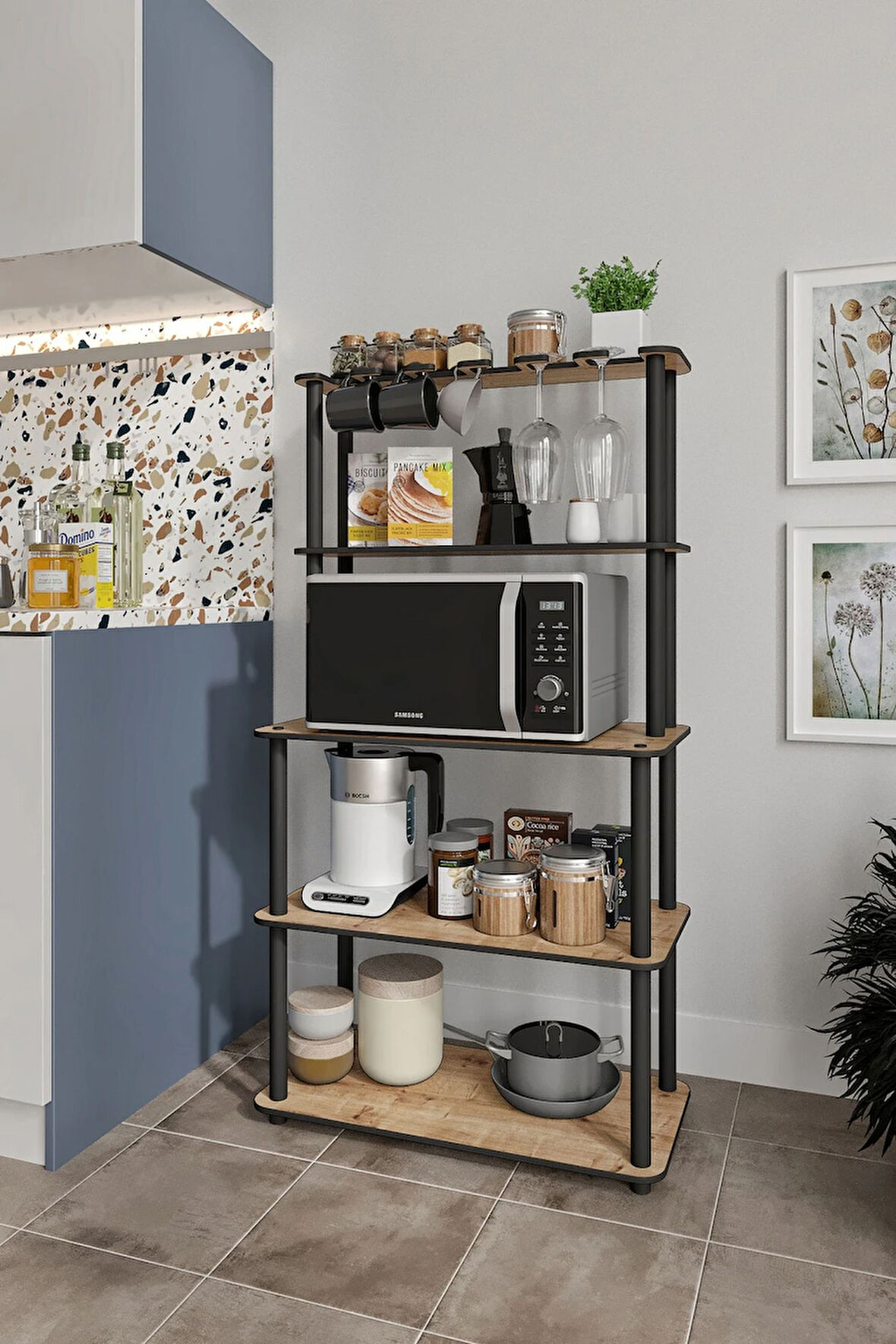 Ravilo Mikrodalga Kahve Standı Çok Amaçlı 4 KatlıRaf Meşe