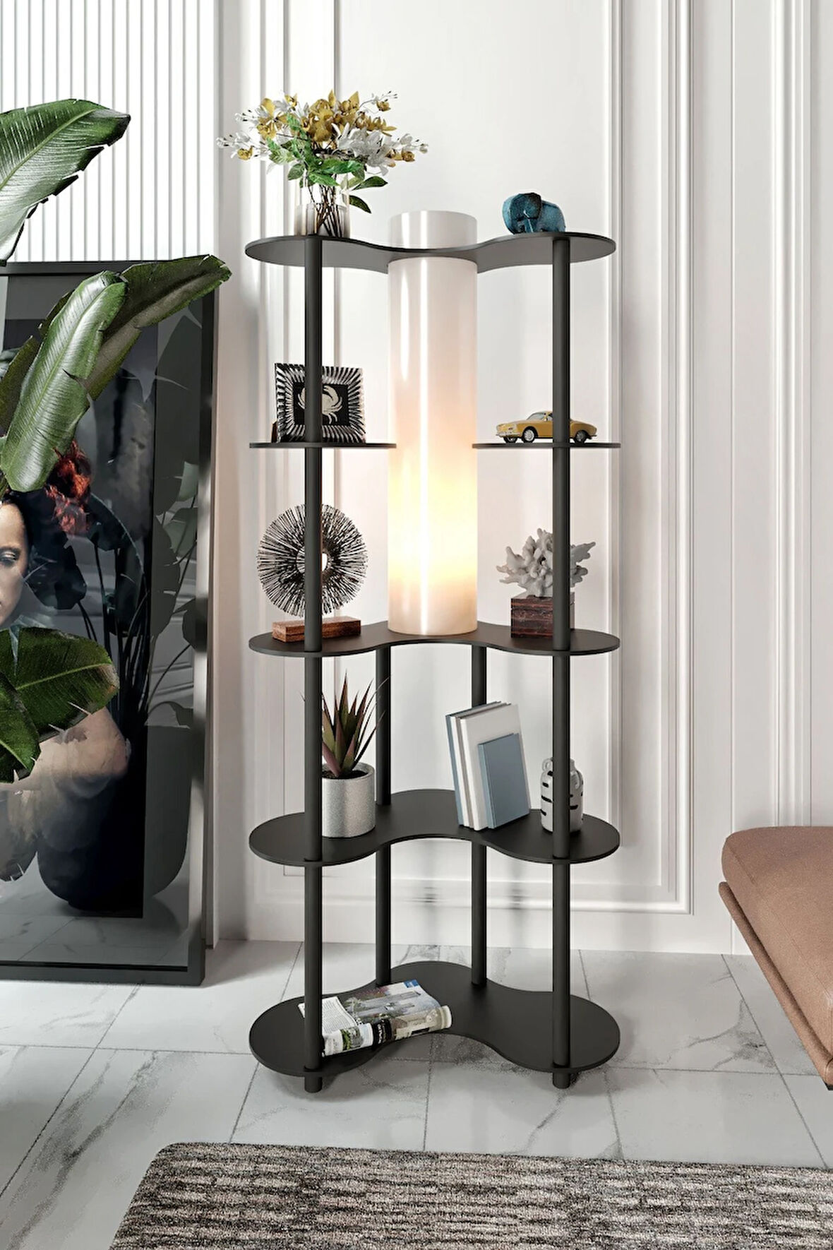 Ravilo Mariposa Dekoratif Raflı Lambader Siyah