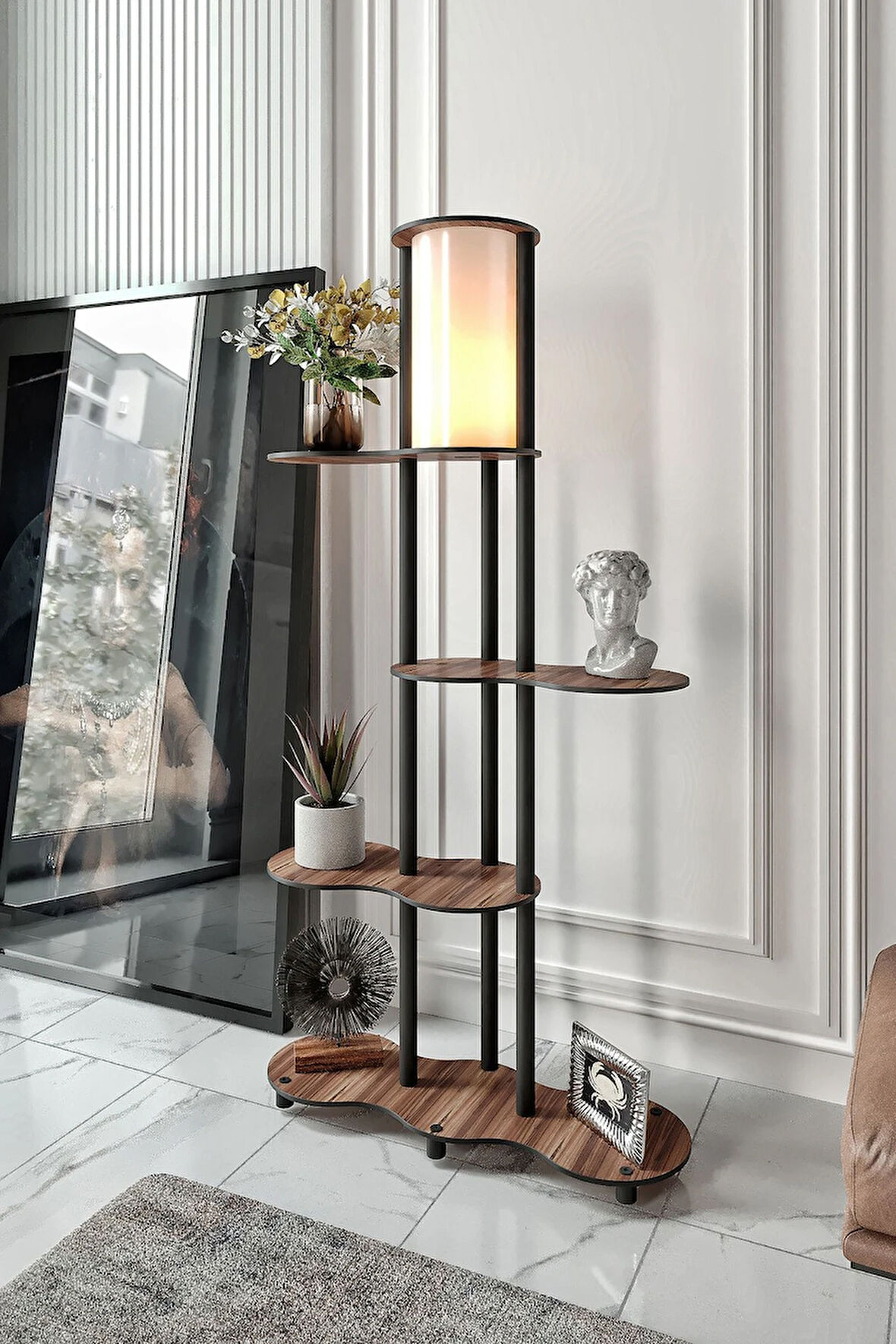 Ravilo Travers Raflı Lambader Ceviz