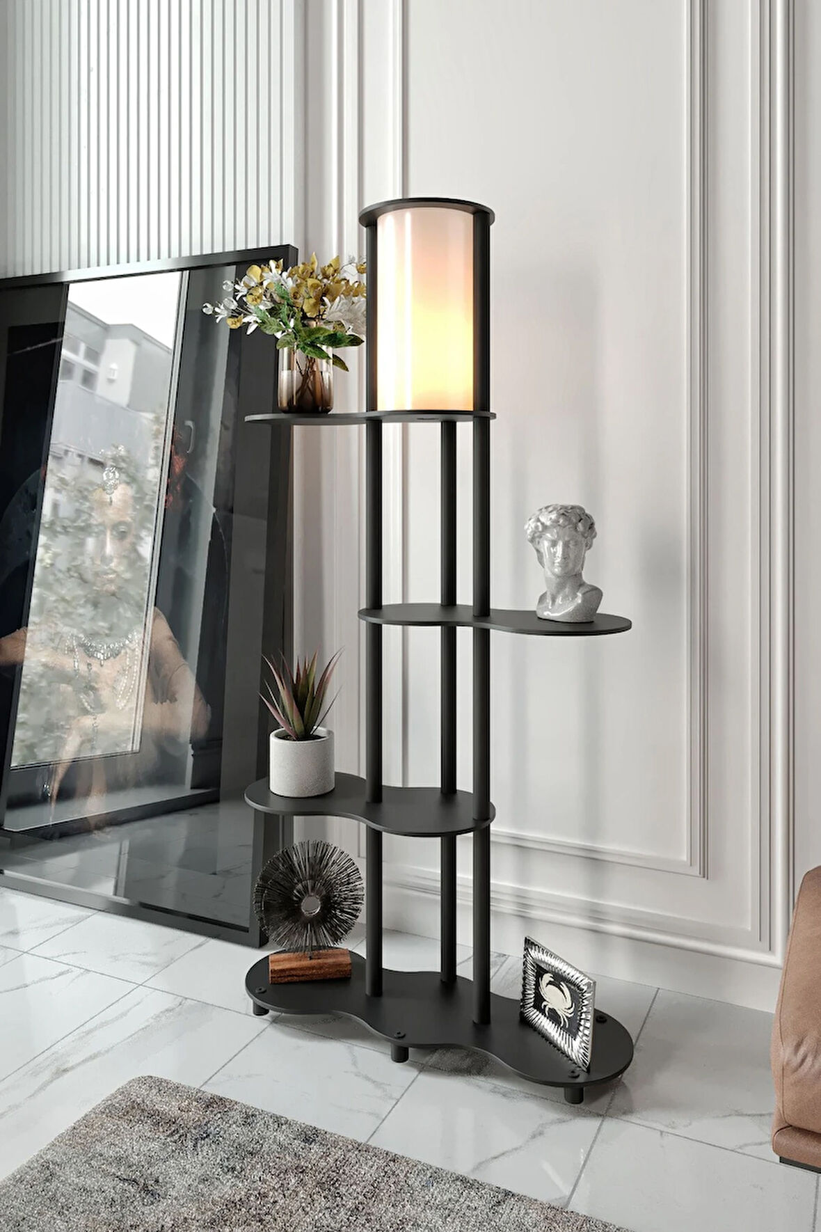 Ravilo Travers Raflı Lambader Siyah