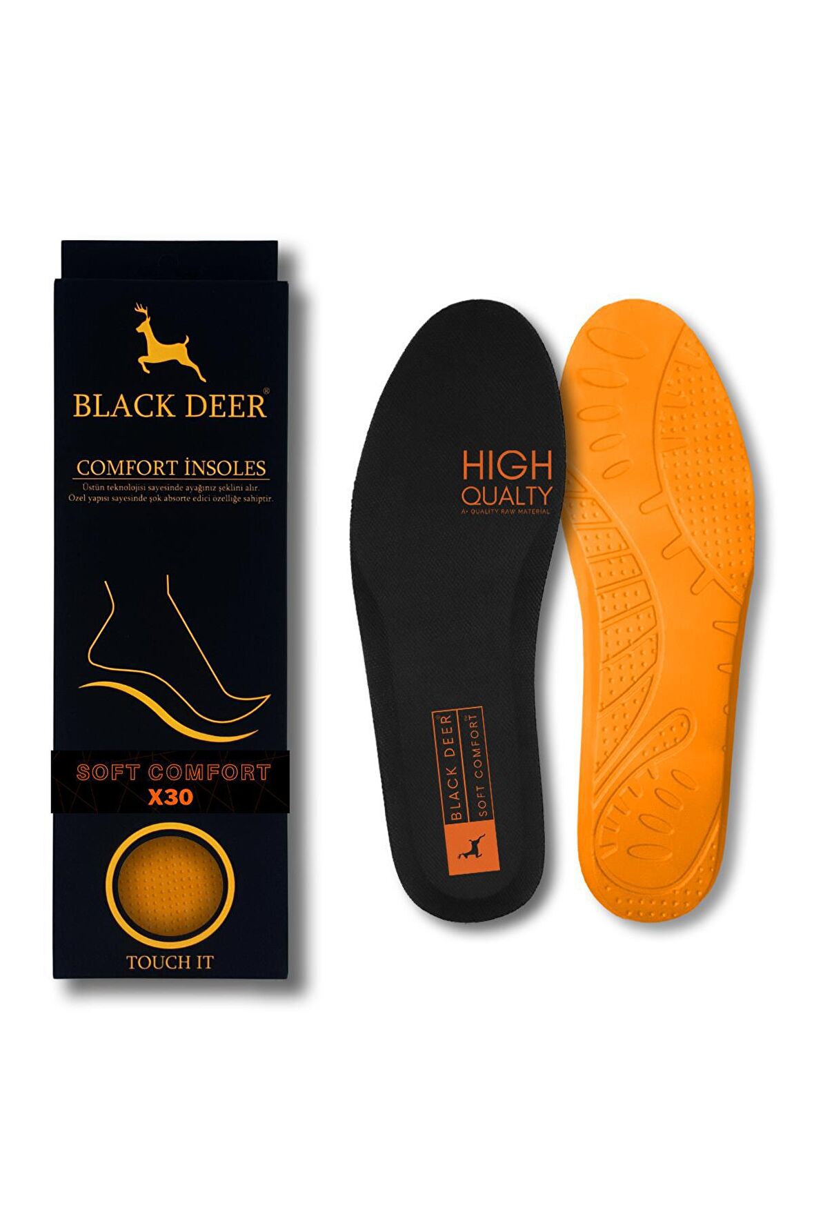 Black Deer Hyper Boost Technology X30 Soft Comfort Siyah-Turuncu Ortopedik Tabanlık