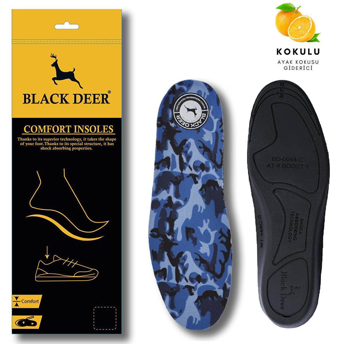 BLACK DEER Shock Absorbing Technology Supportive N20 Mavi Kamuflaj Ortopedik Tabanlık