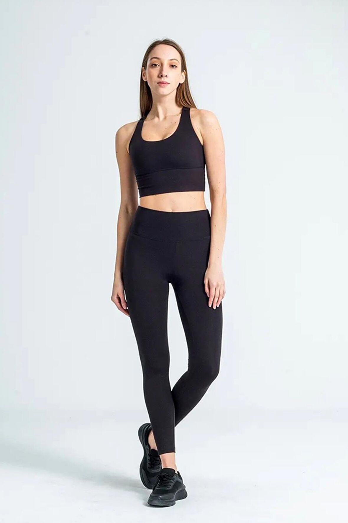 Yüksek Bel Geniş Kemer Toparlayıcı Sıkılaştırıcı Dalgıç Kumaş Günlük Spor Kadın Tayt Siyah 