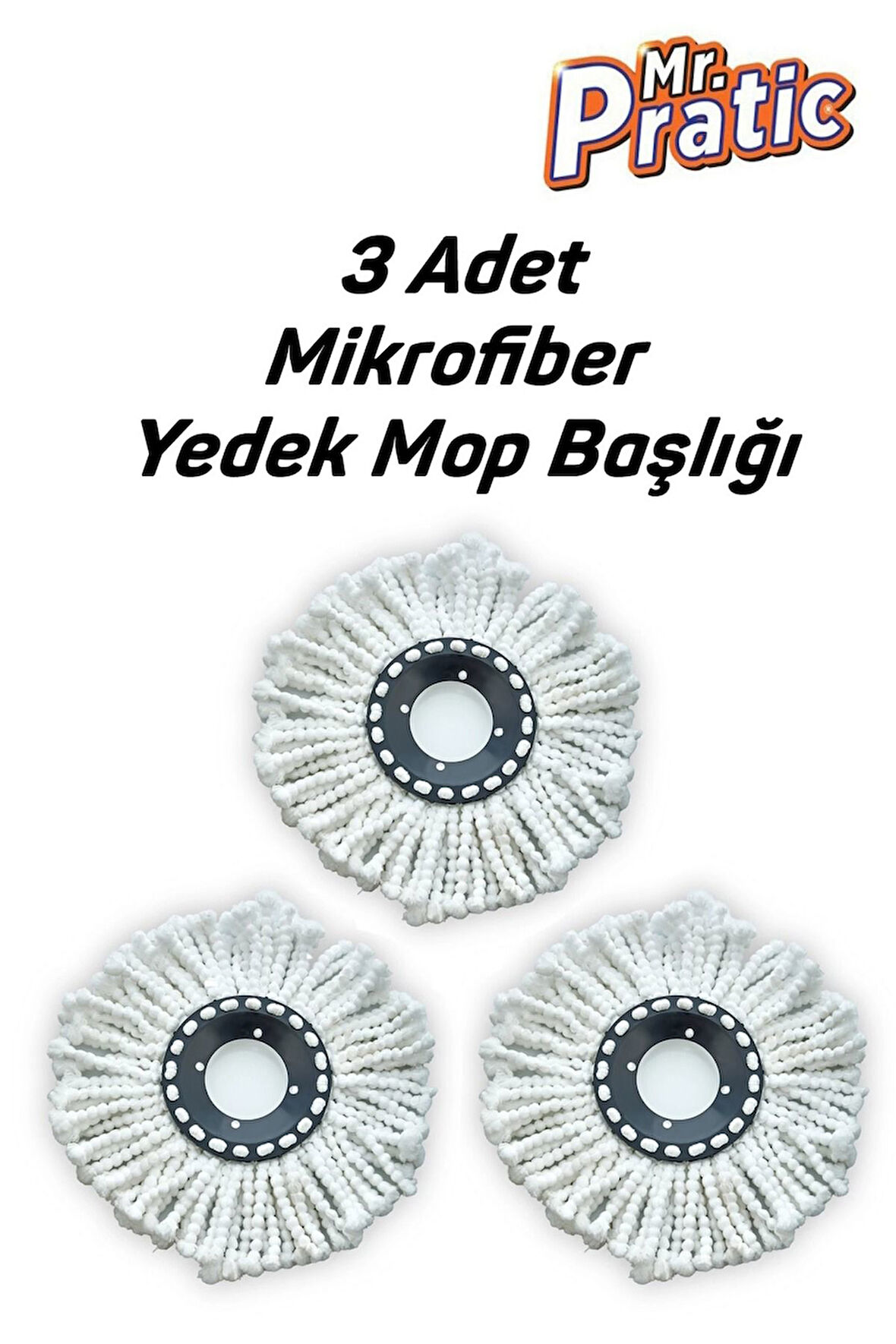 3 Adet 360 Derece Döner Moplara Uyumlu Yedek Mikrofiber Püskül Mop Başlığı