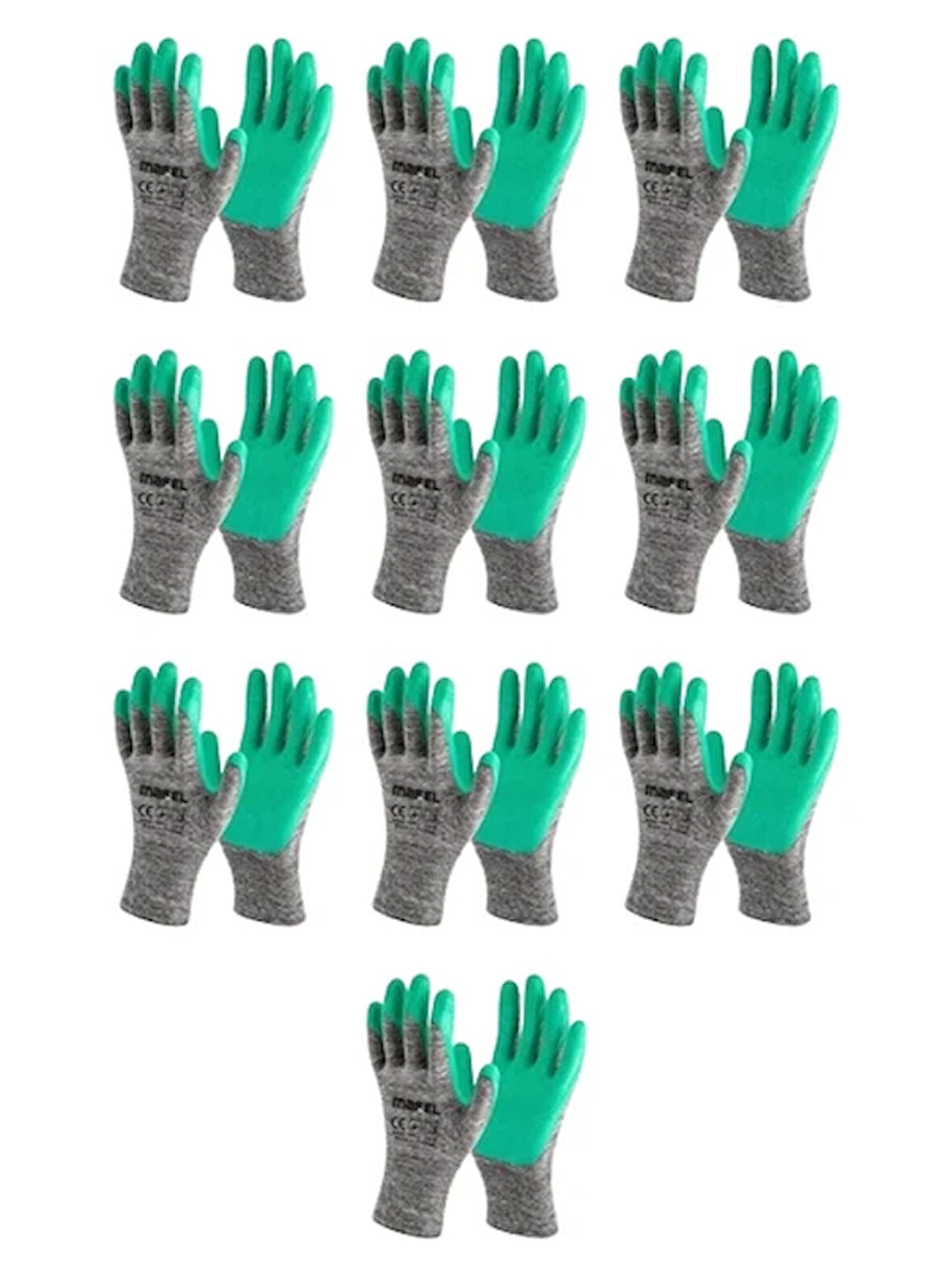 Mafel MF 080 Lateks Kaplı Yeşil Camcı Eldiven No:10 XL - 10'lu Ekonomik Paket
