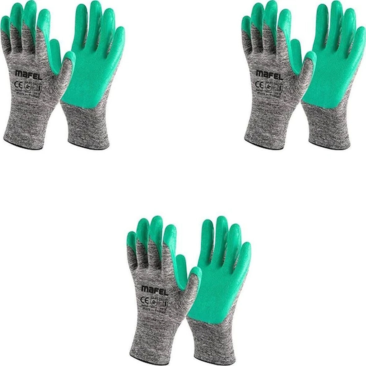 Mafel MF 080 Lateks Kaplı Yeşil Camcı Eldiven No:10 XL - 3 Adet Paket