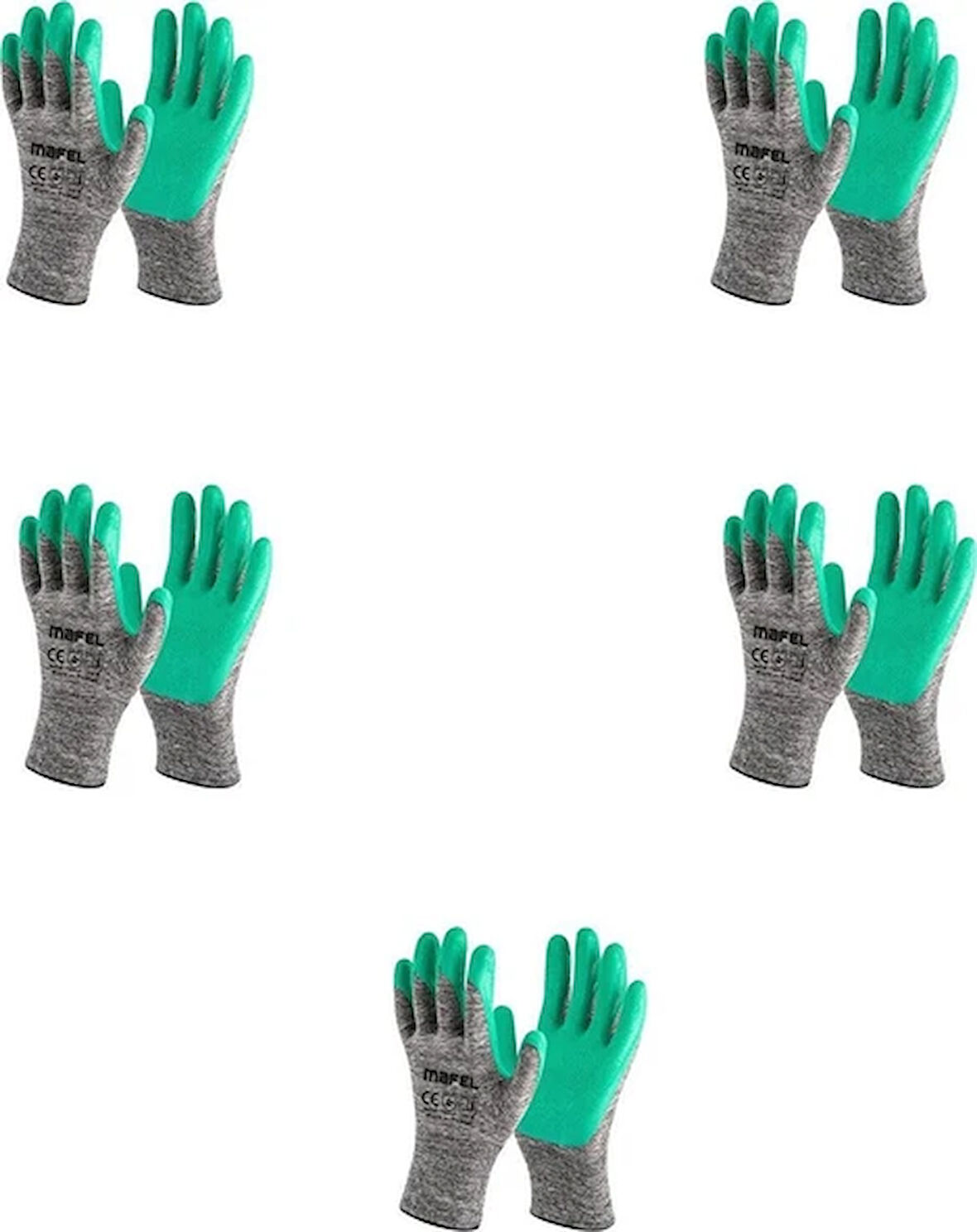 Mafel MF 080 Lateks Kaplı Yeşil Camcı Eldiven No:10 XL - 5'li Set