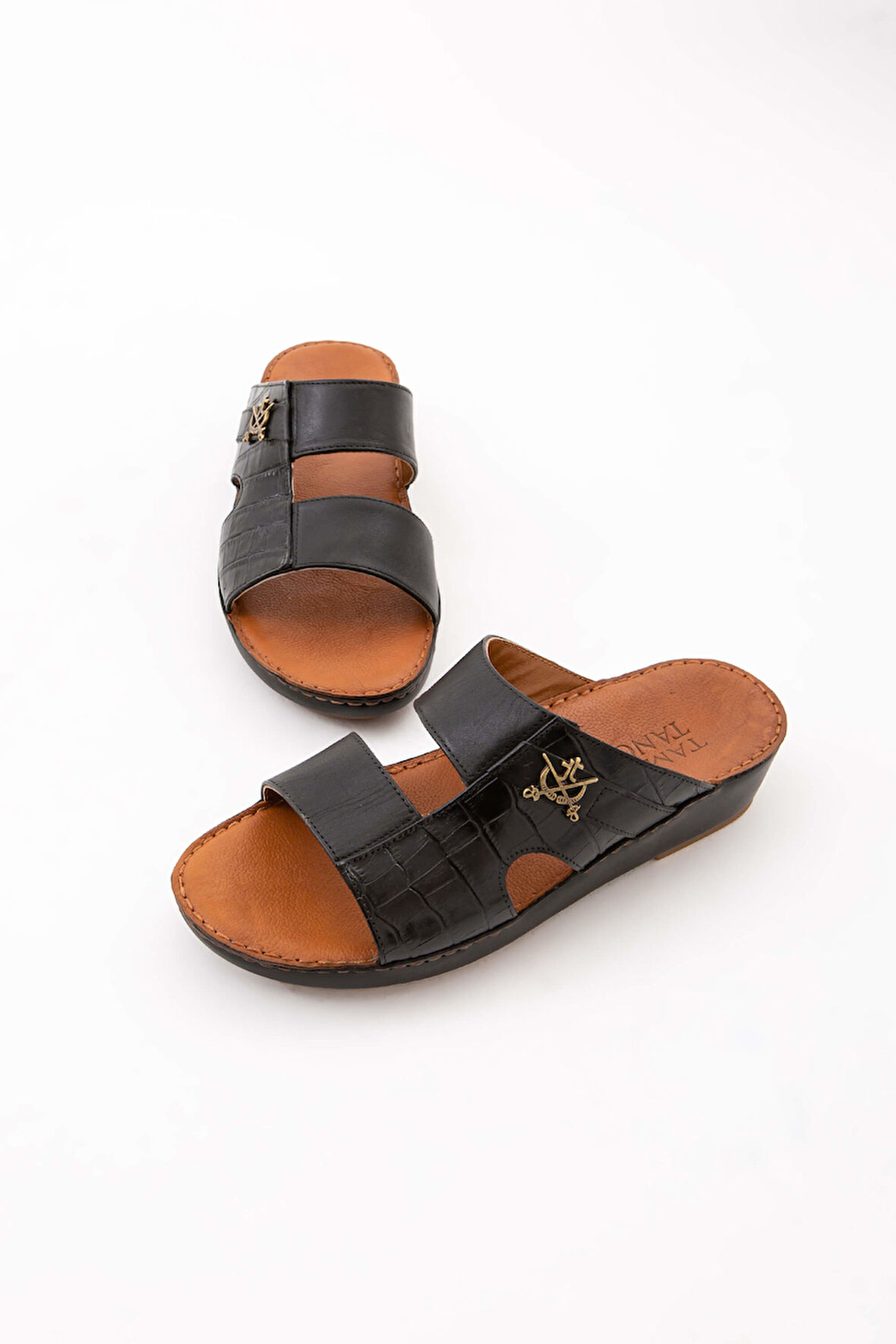 Tamer Tanca Erkek Hakiki Deri Siyah Kroko Günlük Terlik 903 2009 ERK TRLK Y22 SIYAH KROKO