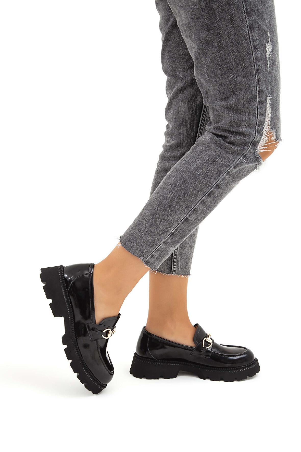 Tamer Tanca Kadın Hakiki Deri Siyah Rugan Loafer Ayakkabı 33 1000-1 BN AYK SK22/23 SIYAH KRSK RGN