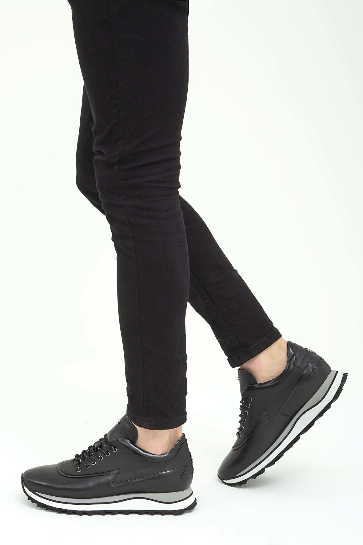 Tamer Tanca Erkek Hakiki Deri Siyah Sneakers & Spor Ayakkabı 383 5268 ERK AYK SK22/23 SYH SLVR/SYH MET