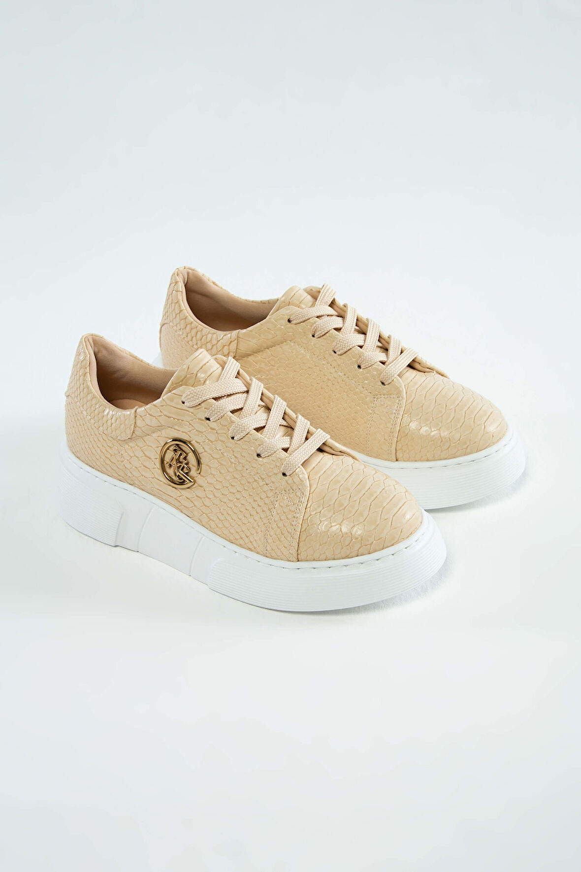 Tamer Tanca Kadın Vegan Bej Sneakers & Spor Ayakkabı 829 7003S BN AYK Y23 BEJ YILAN