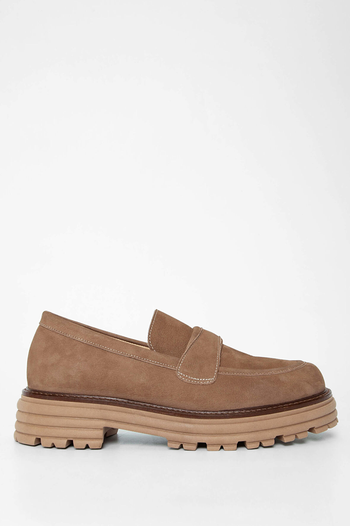 Tamer Tanca Kadın Hakiki Deri Vizon Nubuk Loafer Ayakkabı 33 7501 BN AYK SK23/24 VIZON NBK