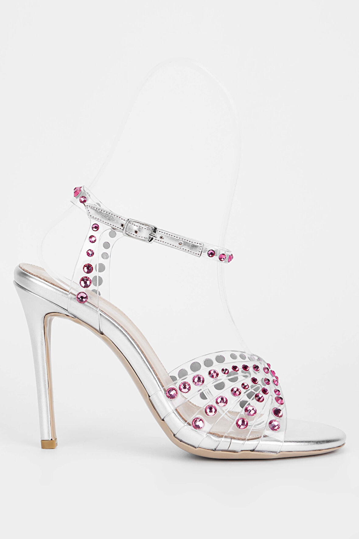 Tamer Tanca Kadın Hakiki Deri Gümüş Topuklu Ayakkabı 654 115 BN AYK SK23/24 GUMUS/PEMBE