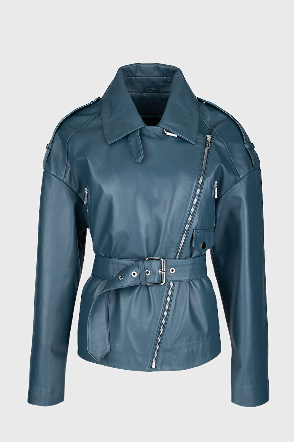 Valmenti Kadın Hakiki Deri Petrol Mont 616 3886 BN DERIMONT Y24 PETROL