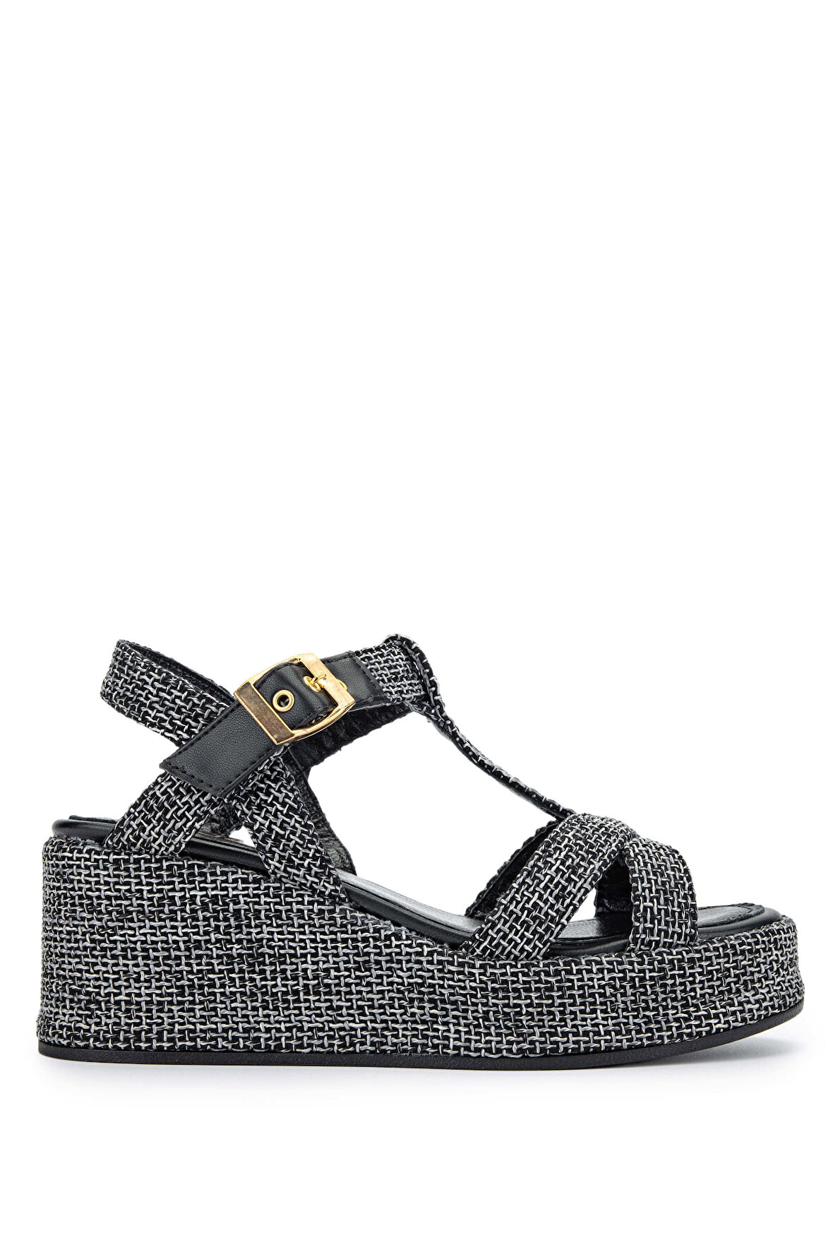 Tamer Tanca Kadın Tekstil Siyah Hasır Topuklu Sandalet 1028 A18-2 BN SNDLT Y24 SIYAH HSR