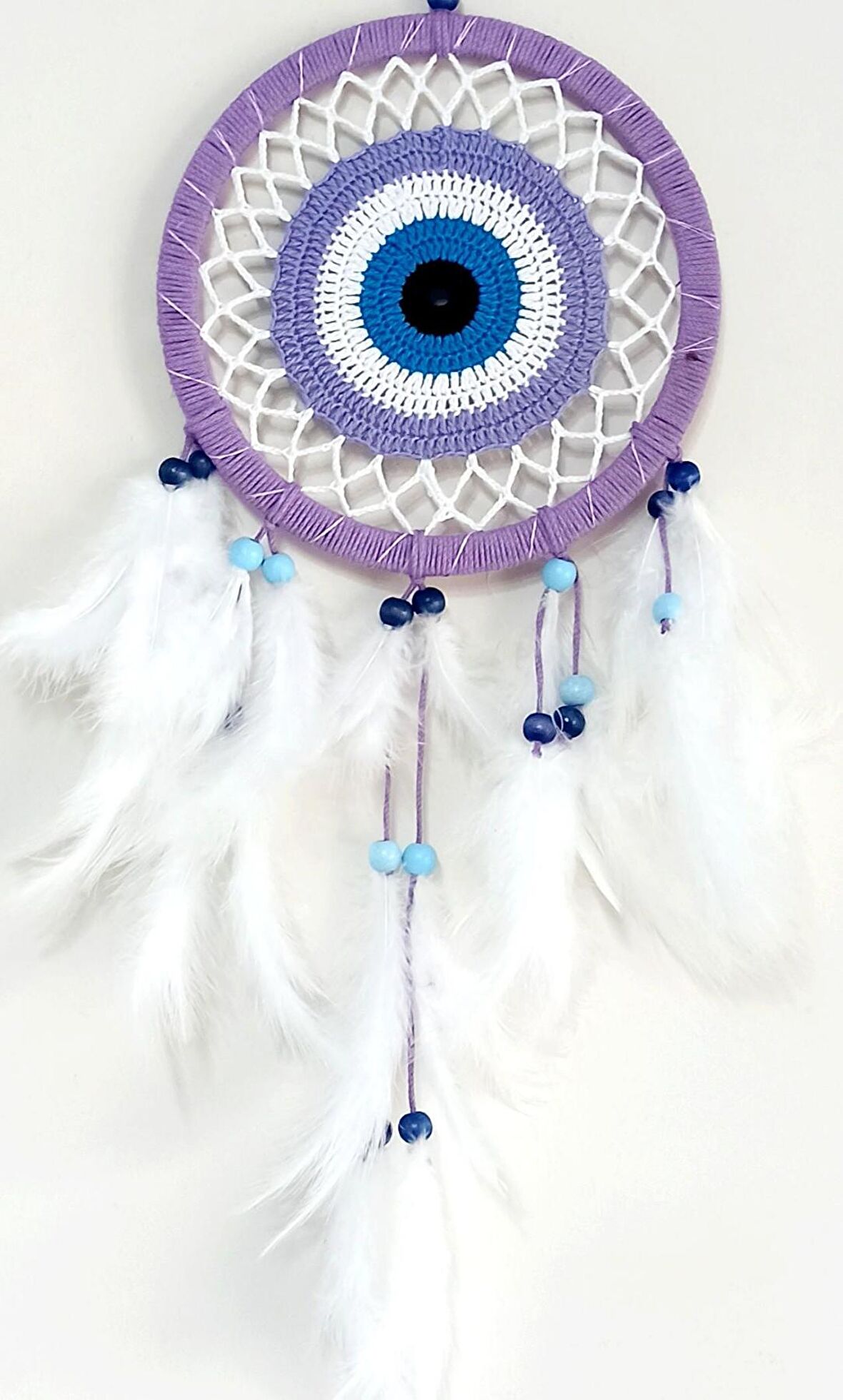 Nazar Boncuğu Motifli Lila Rengi Dream Catcher Düş Kapanı Duvar Süsü