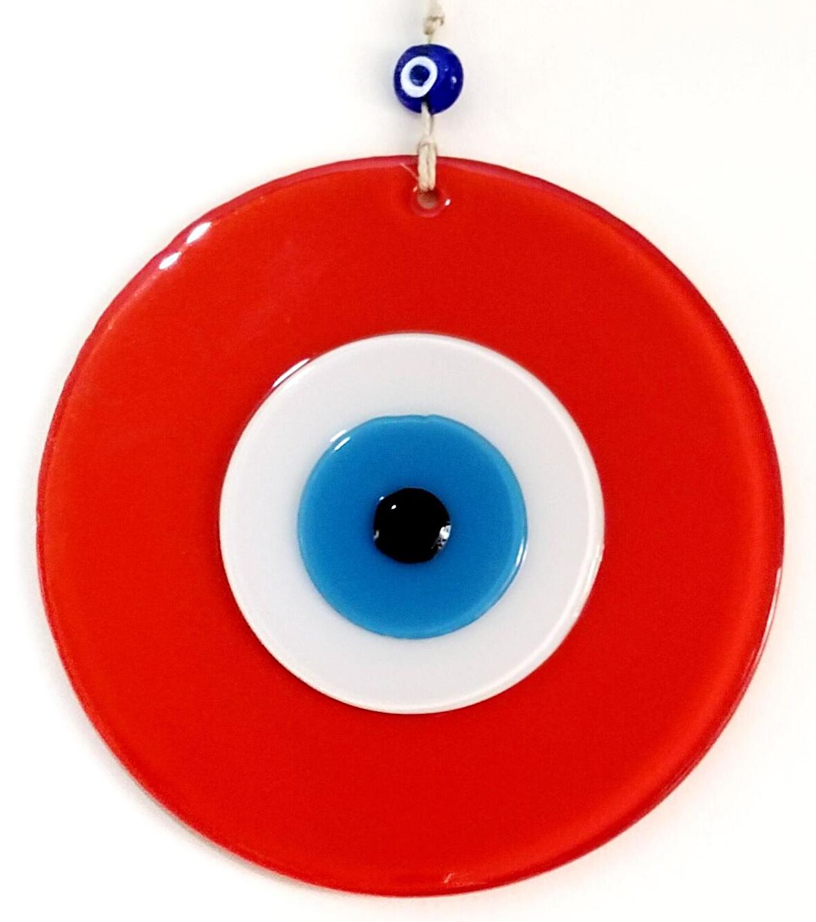 Nazar Boncuklu Turuncu 20 Santimetre Çapında Cam Duvar Süsü