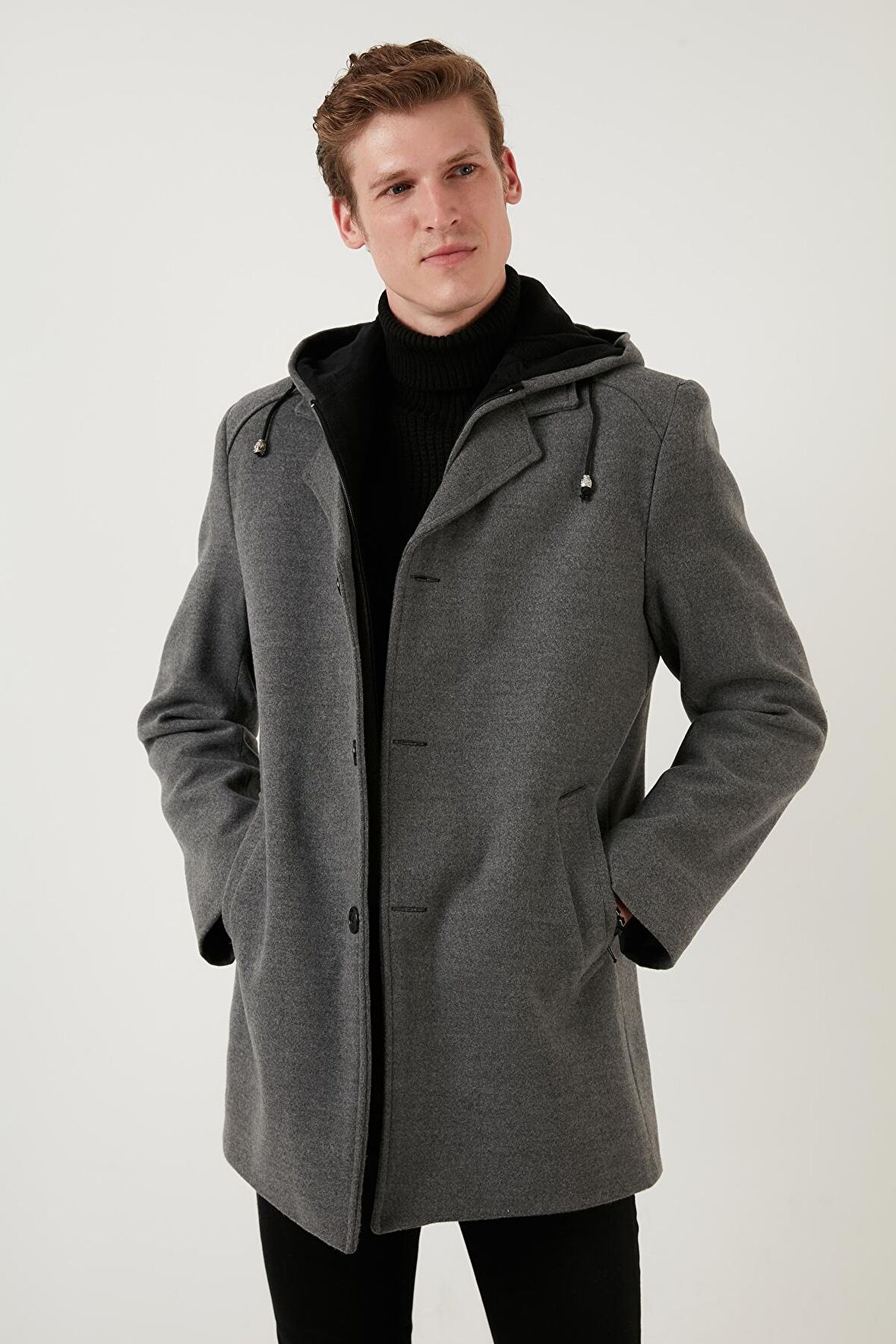 Buratti Çıkarılabilir Kapüşonlu Kırçıllı Slim Fit Kaşe Kaban Erkek KABAN 5841013