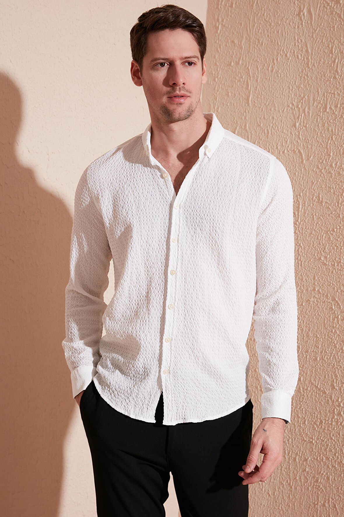 Buratti Pamuklu Çizgili Düğmeli Yaka Uzun Kollu Regular Fit Gömlek Erkek GÖMLEK CF23S112237