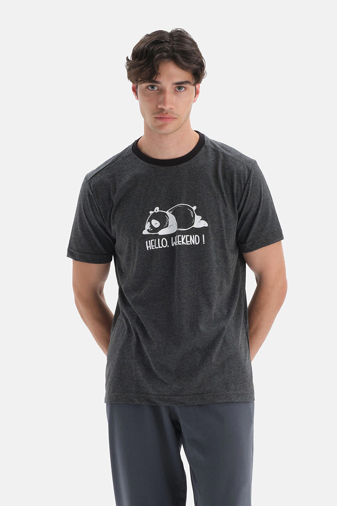Kısa Kol Baskılı Antrasit T-Shirt