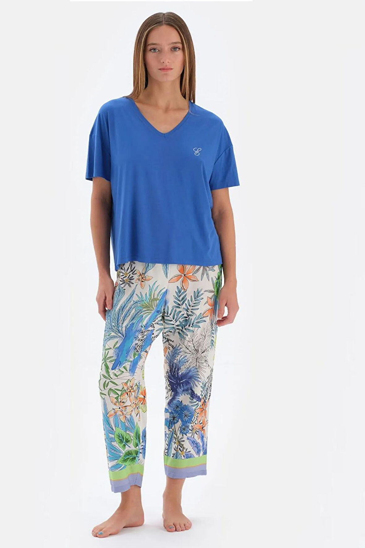 Eros 33530 Pamuklu Kısa Kollu V Yaka Kadın Pijama Takımı SAKS