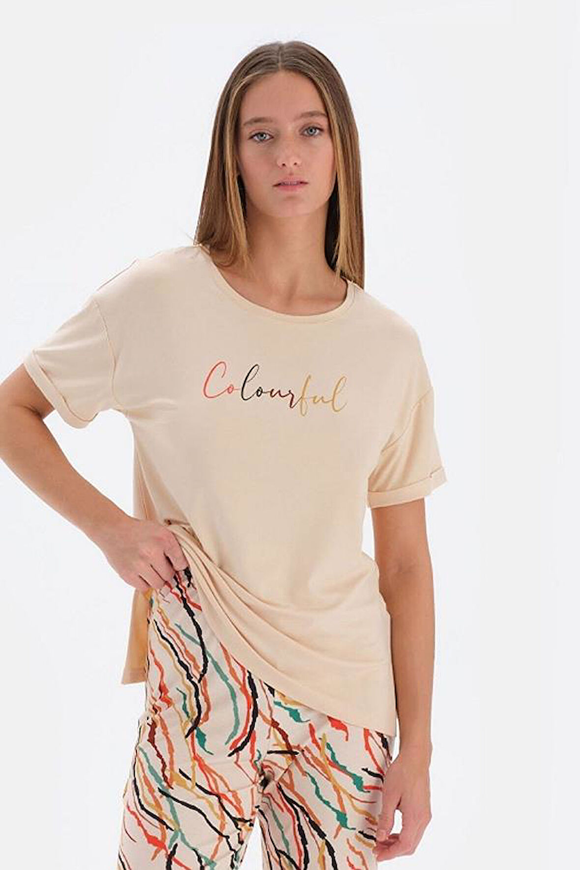 ESK33560 O YAKA KISA KOL PİJAMA TK