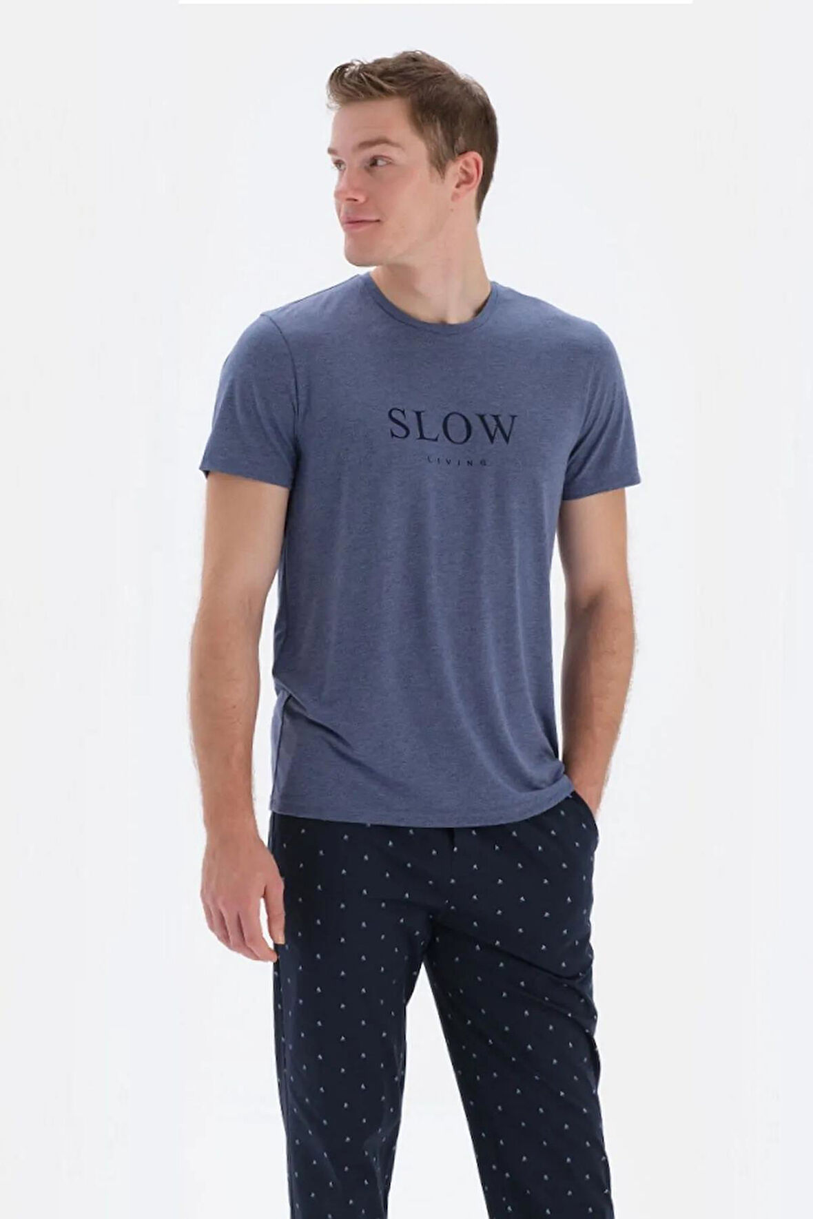 Eros 33020 Pamuklu Kısa Kollu Erkek Pijama Takımı İNDİGO