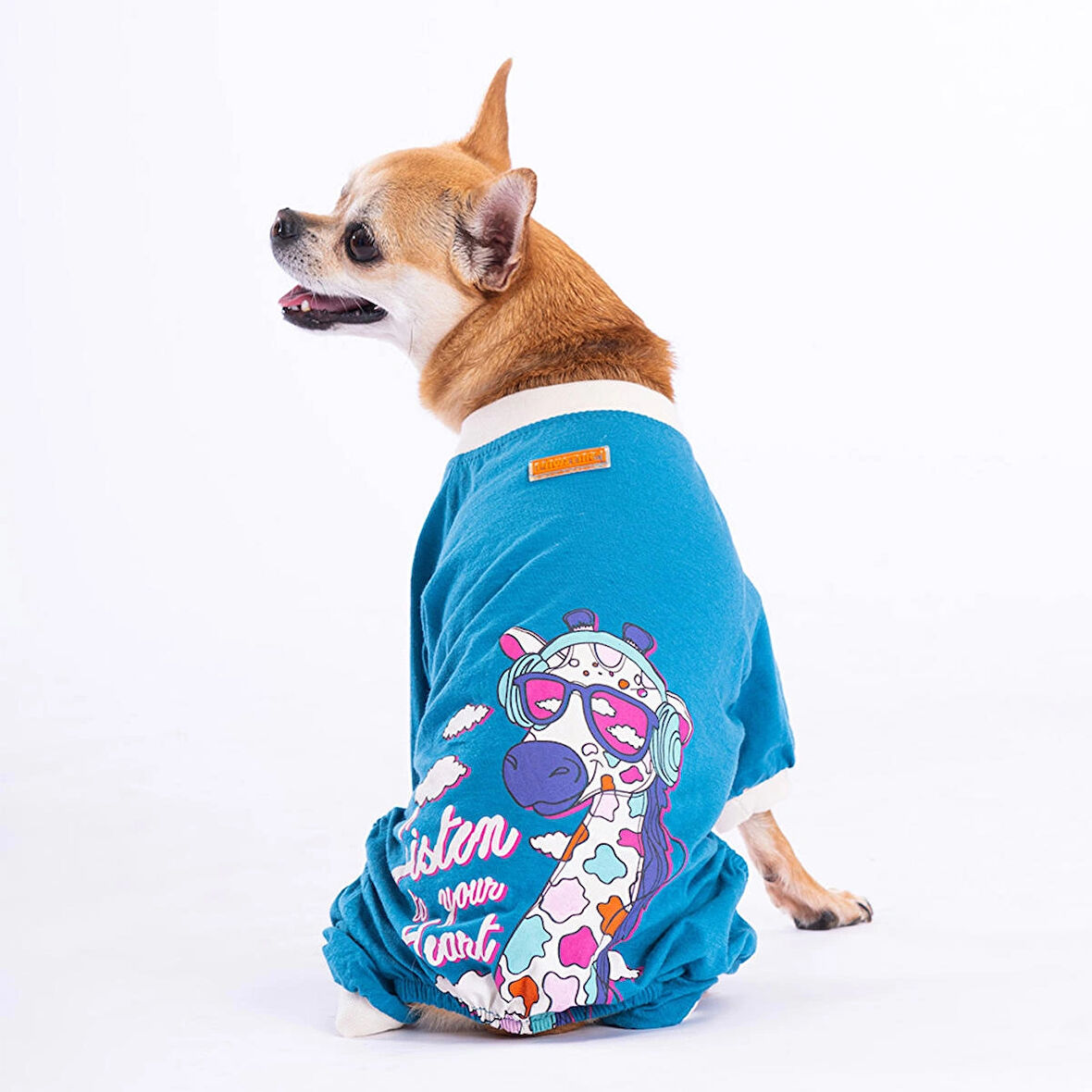 Pawstar Cadet Blue Giraffe Küçük Irk Köpek Penye Tulum Pijama (2,5 kg-11 kg arasına uygun)