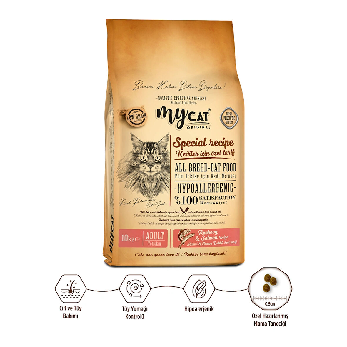 MyCat Original Az Tahıllı Hamsi & Somon Balıklı Skin Care Yetişkin Kedi Maması 10kg