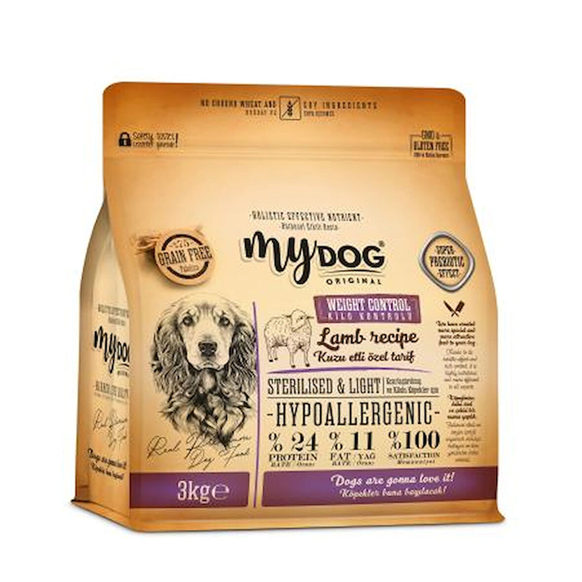 Mydog Az Tahıllı Kuzu Etli Diyet & Kısır Köpek Maması 3kg