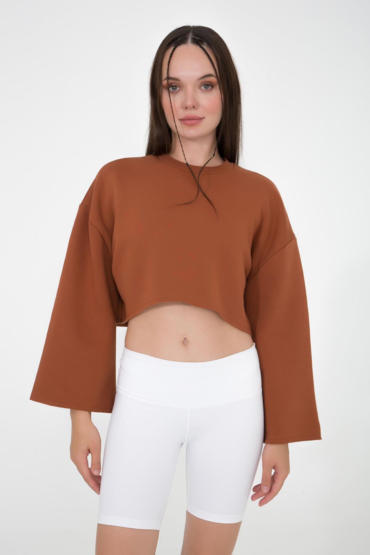 Gabriel Organik Pamuk Bisiklet Yaka Crop Sweatshirt