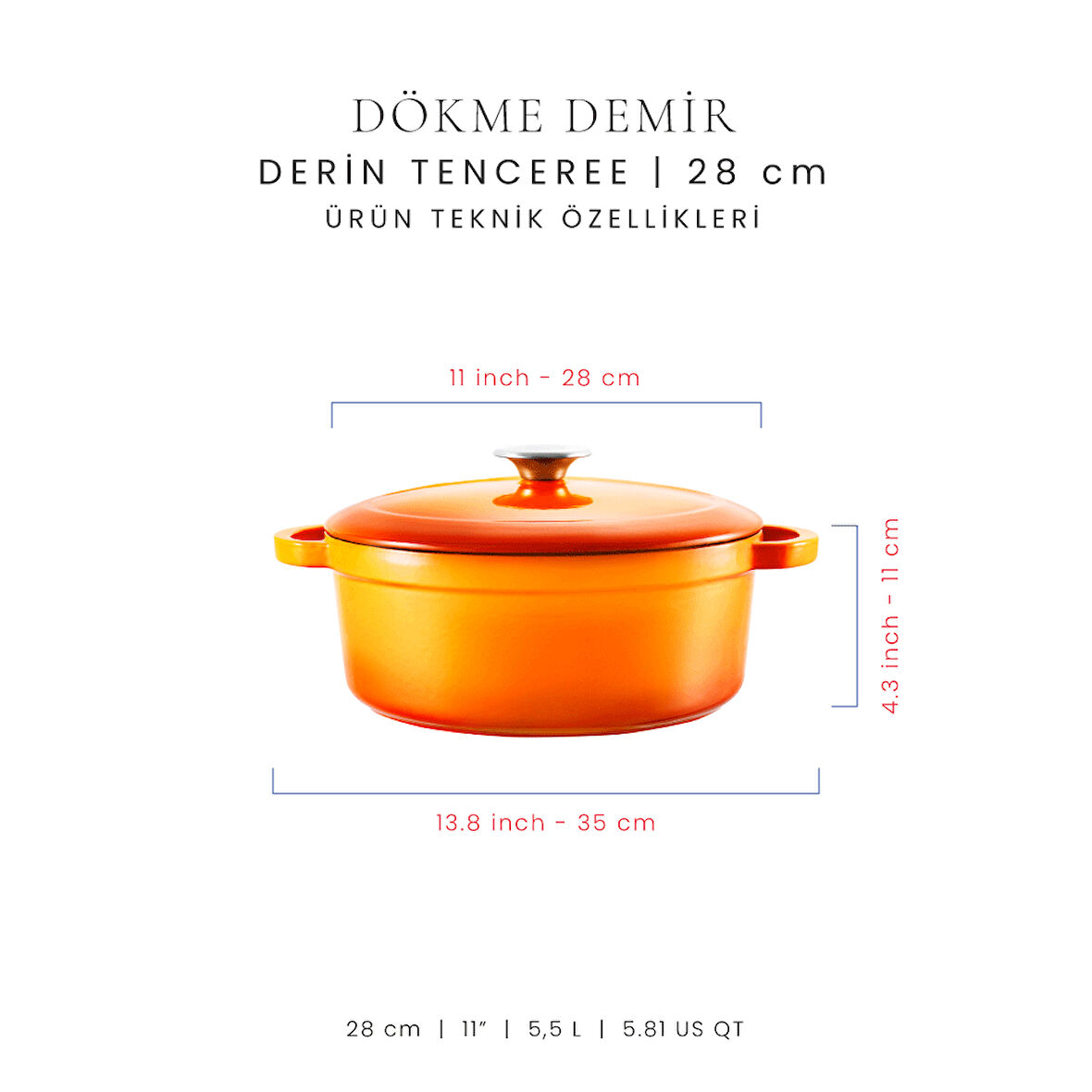 Voeux 28 cm Derin Tencere - Degrade Turuncu