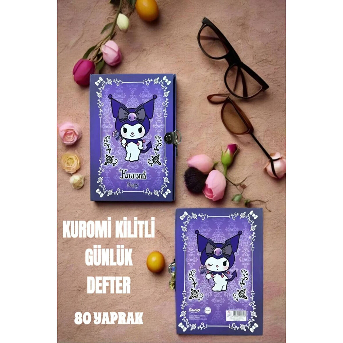 Kuromi Kilitli Defter 80 Yaprak Mavi- 14 x 20 cm