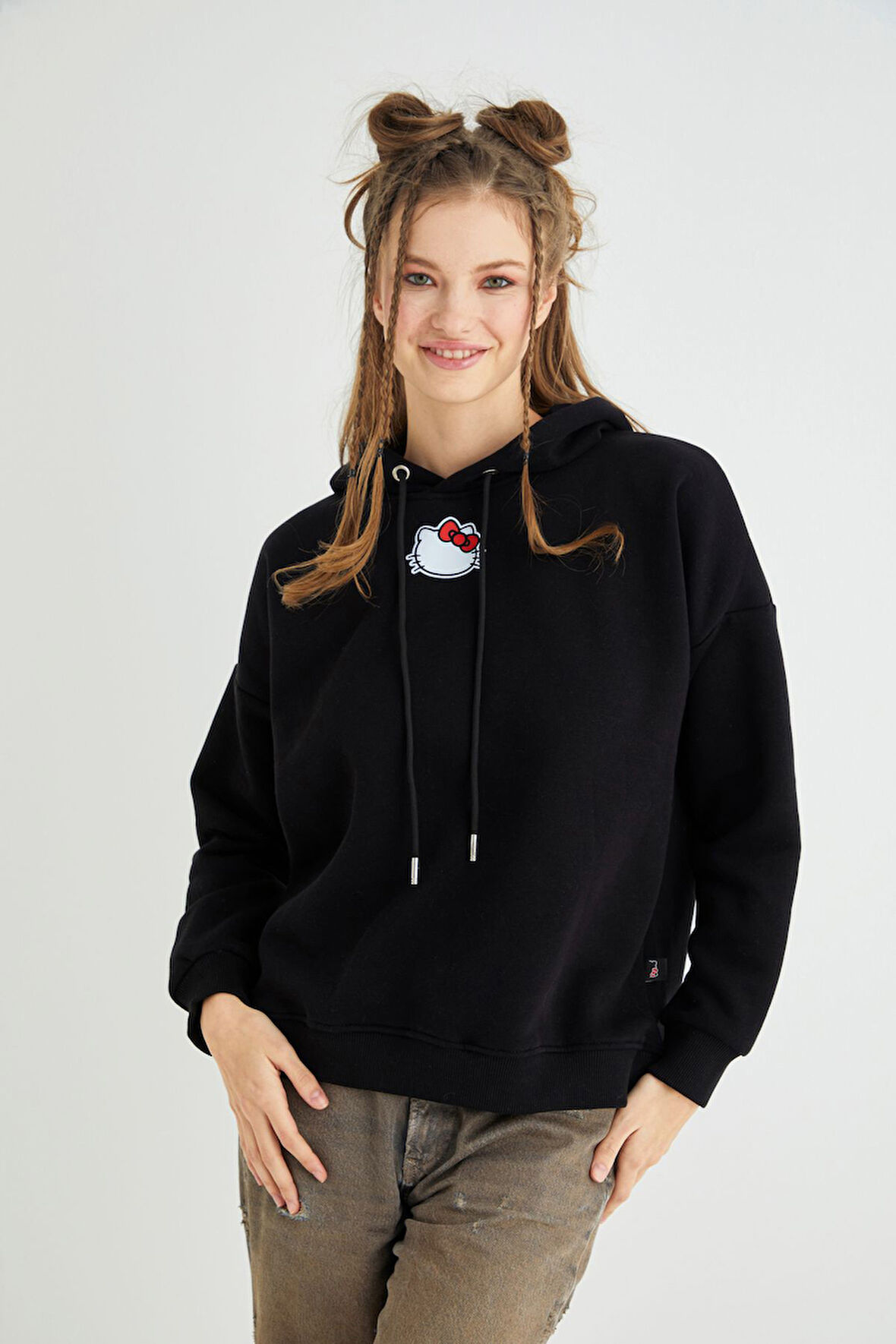 Lisanslı Baskılı Kapüşonlu Kalın Sweatshirt