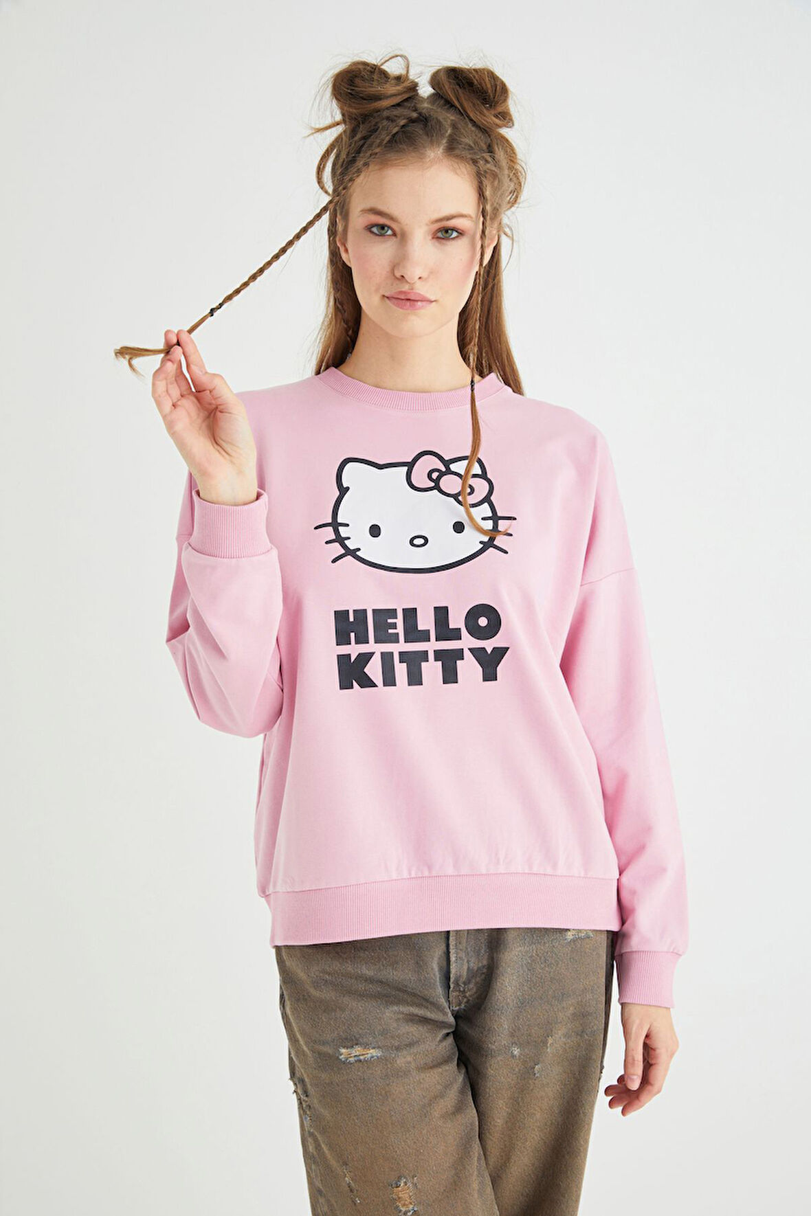 Lisanslı Baskılı Oversize Fit Pembe Sweatshirt