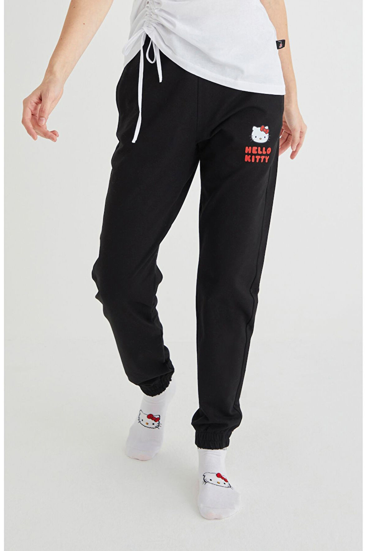 Lisanslı Baskılı Siyah Pamuk Likralı Eşofman Altı