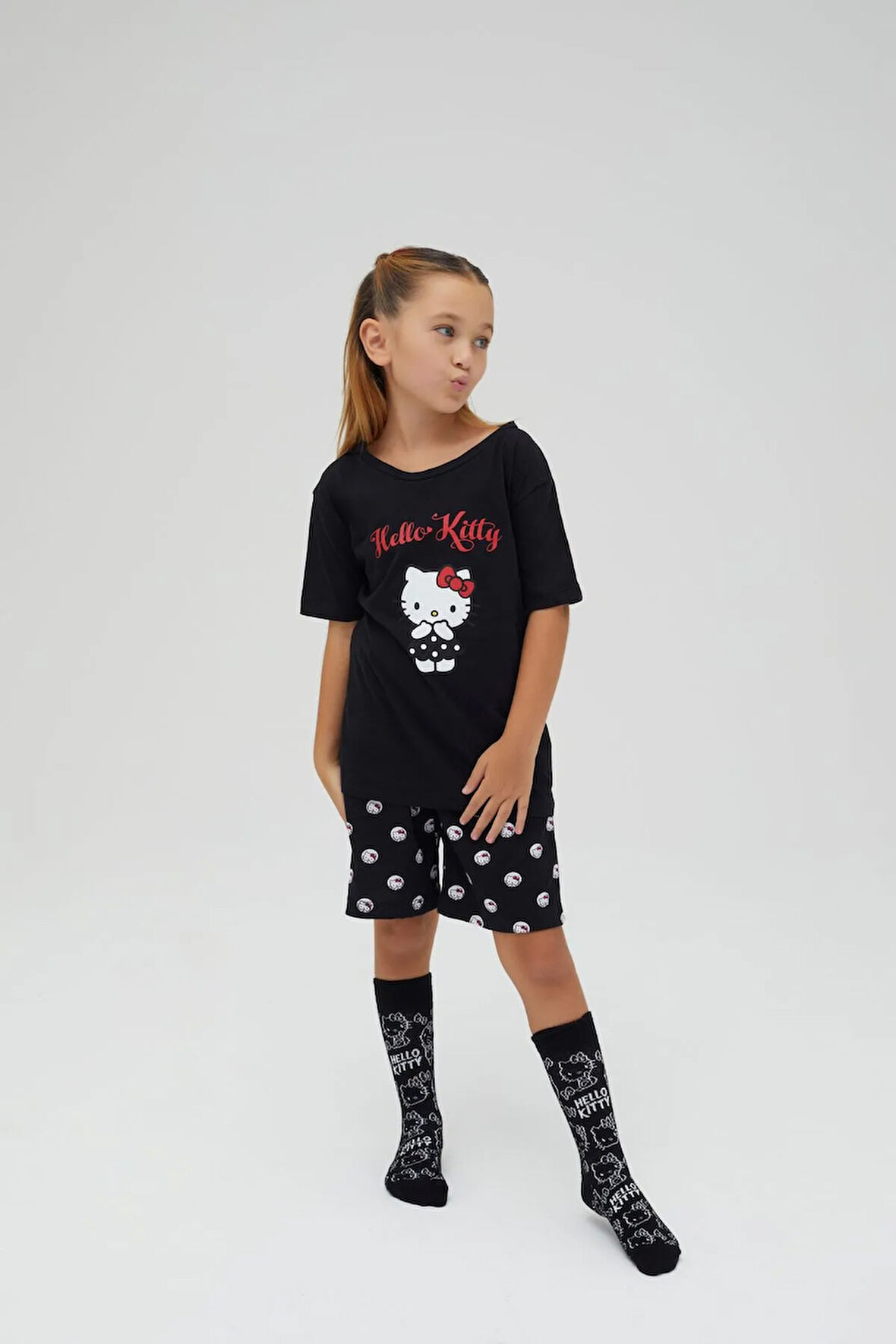 Kız Çocuk Kollu Şortlu Pamuklu Pijama Takımı